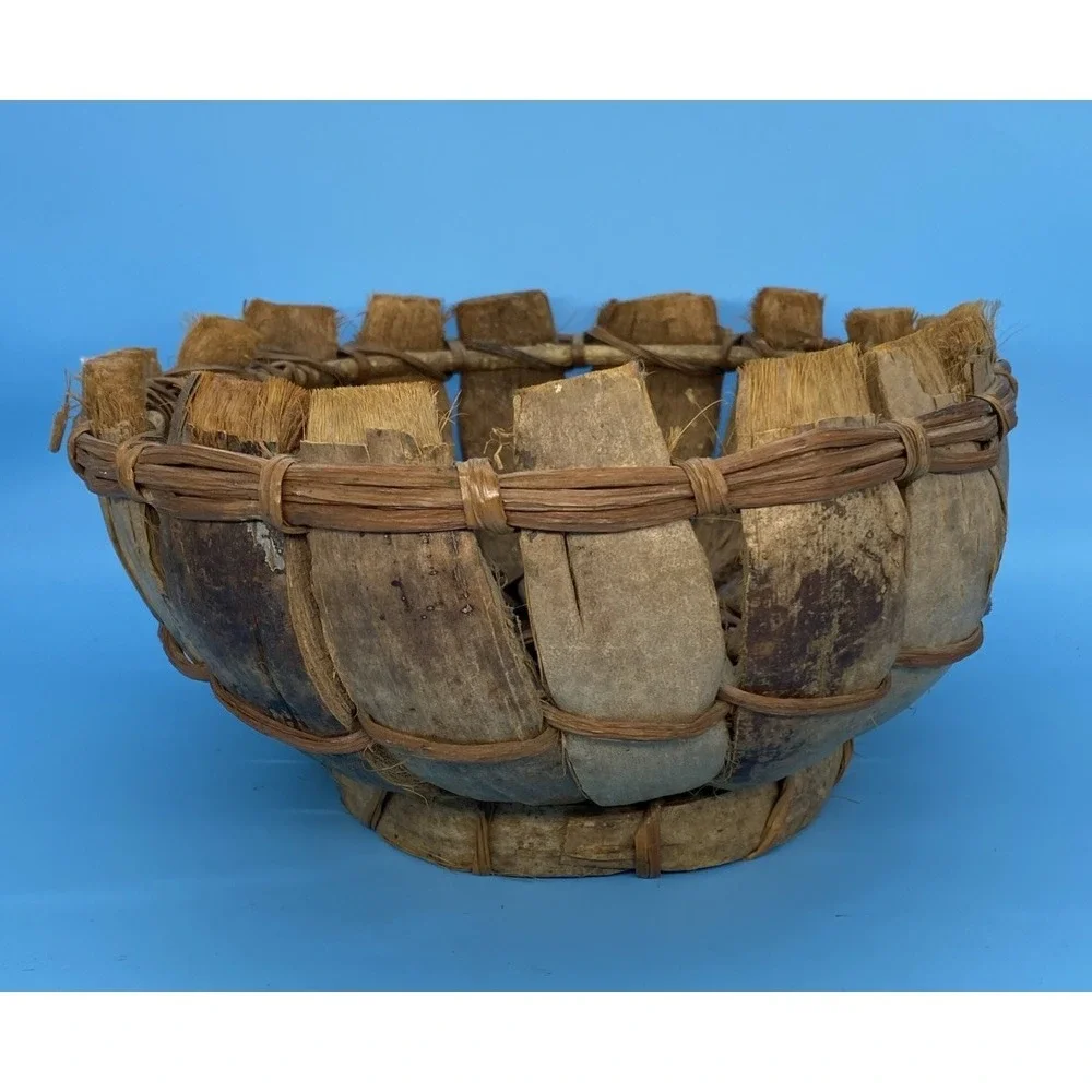 Unique Handmade Rustic‎ Coconut Husk & Twig Decorative Basket Bowl